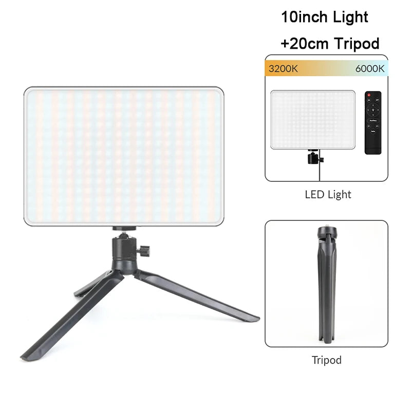10inch LED Video Light Panel Kit EU Plug 2700K-5700K Photography Lighting With Tripod Arm Stand For Live Stream Video Photo Lamp