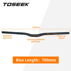 TOSEEK Full Carbon Handlebar 25.4mm Folding Bike Horizontal Handle Bar 400-700MM Matt Black Ultralight Bicycle Straight Handleba
