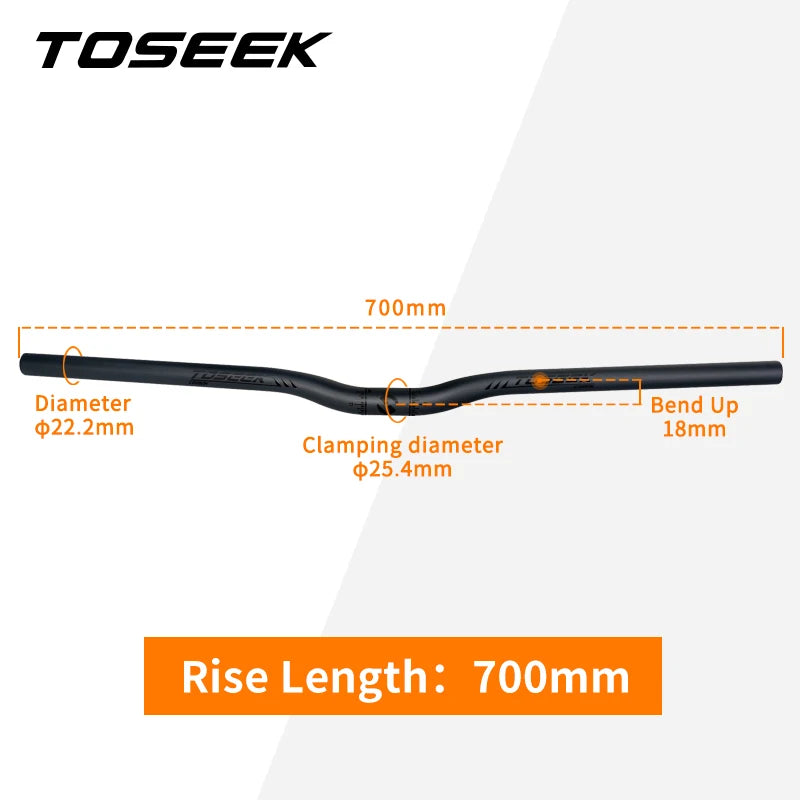 TOSEEK Full Carbon Handlebar 25.4mm Folding Bike Horizontal Handle Bar 400-700MM Matt Black Ultralight Bicycle Straight Handleba