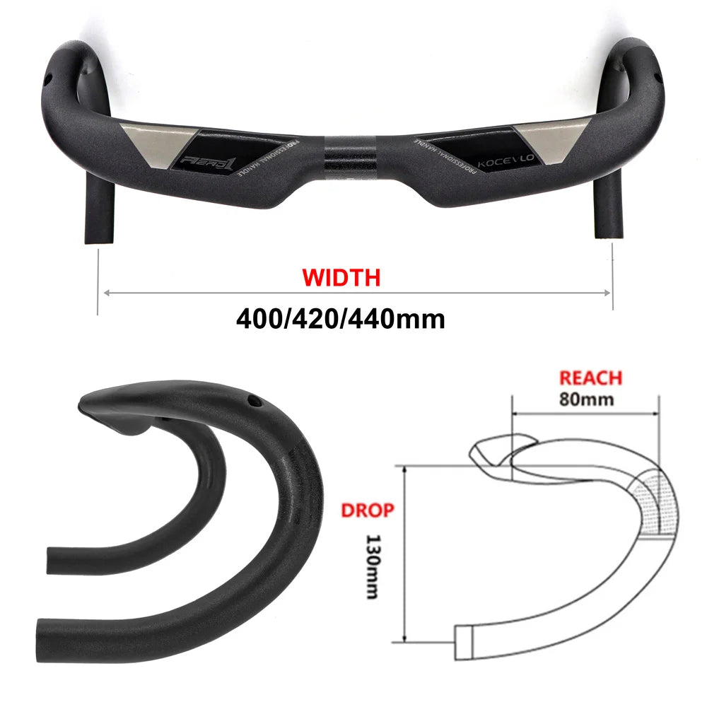 KOCEVLO carbon fiber bicycle handlebar Reduce resistance bent bar strengthen bike parts 380/400/420/440mm inner routing
