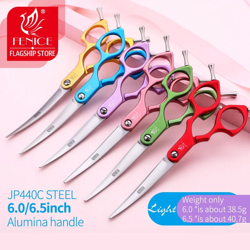 Fenice Curved Pet Grooming Scissors 6.0 or 6.5 in, JP440C/VG10 Steel, Color Options