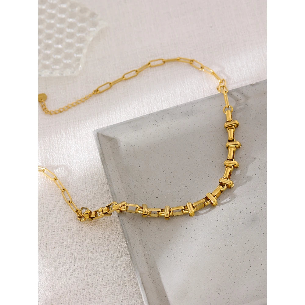 Yhpup New Metal 18 K Plated Short Chain Choker Necklace for Women Gold Stainless Steel Jewelry Joyería Acero Inoxidable Mujer
