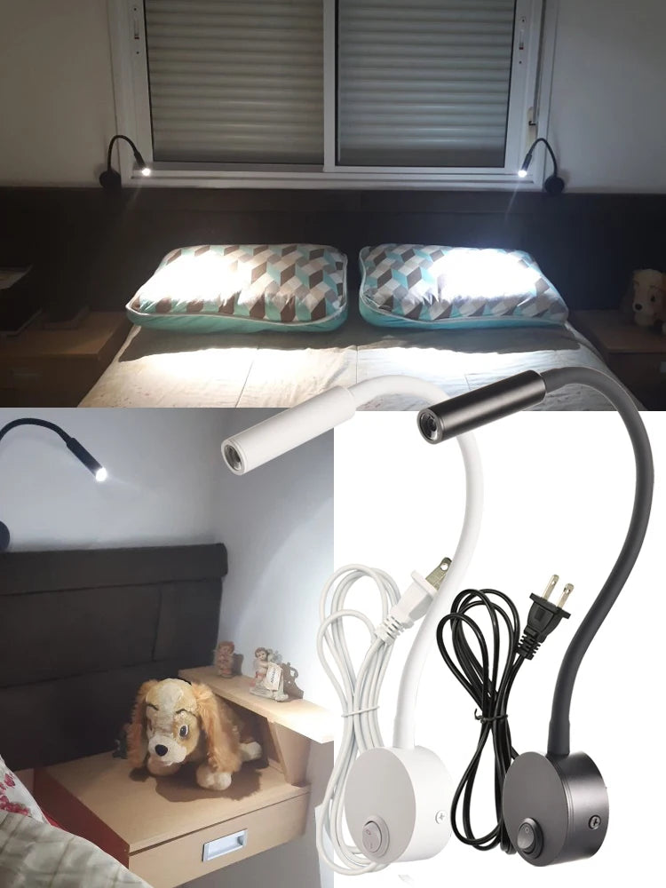 2pcs светильн Hotel Bedside Working Study Reading Wall Lamp sconces 3W Book Lamp Night light fixtures Spot LED EU US Plug Cord