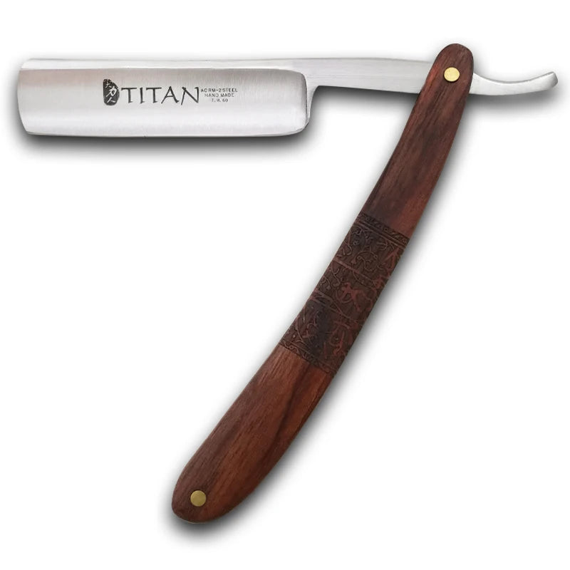 Titan straight razor with wood handle, stainless steel men's shaving tool, 1pc