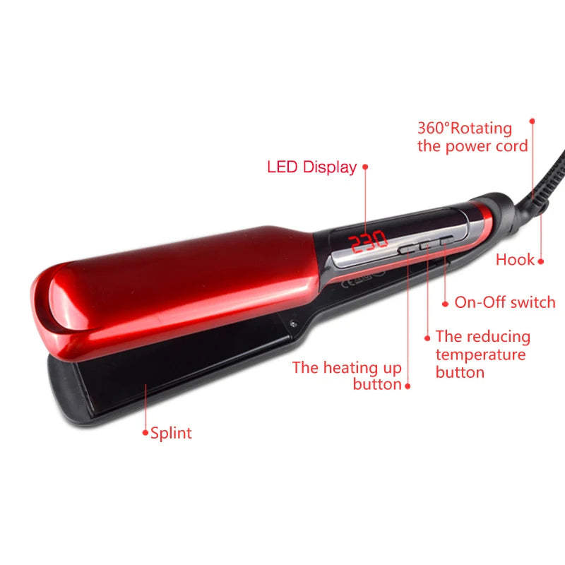 Kemei Professional Hair Straightener Irons LED Display Ceramic Flat Iron Wide Plates Chapinha Para Cabelo Adjustable Temperature