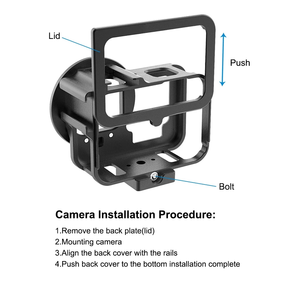 PULUZ for GoPro HERO12 11 Black 10 9 Black Thicken Housing Shell CNC Aluminum Alloy Protective Cage with Frame & 52mm UV Lens