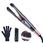 2-in-1 Hair Straightener Curler Twisted Tourmaline Ceramic Flat Iron, LCD, Black