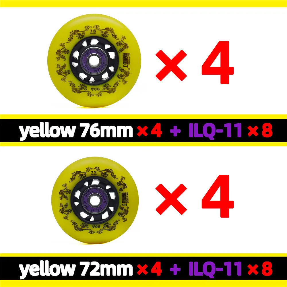 Inline skate wheels 8pcs 90A 72/76/80mm white or yellow, optional ILQ11 bearings