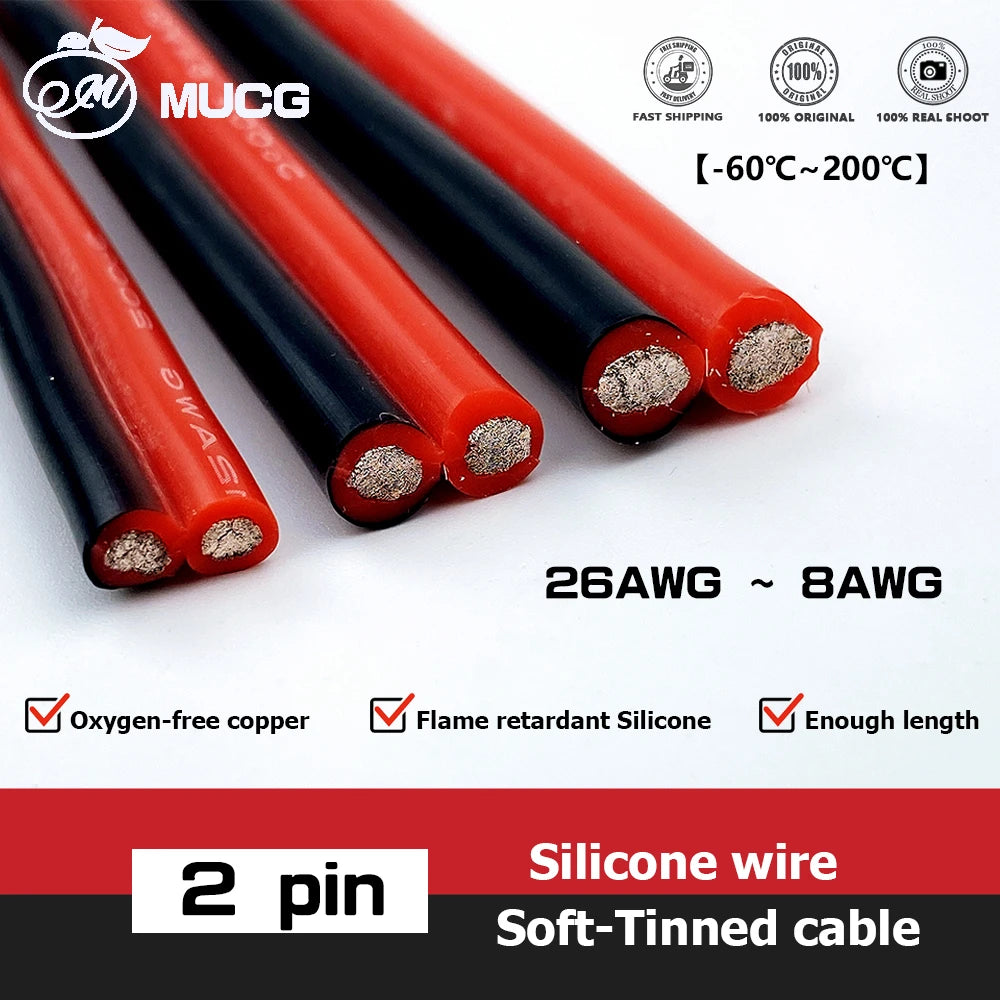 2 pin cable or Black Red Silicone wire Automotive Led lamp Electric cables 26 24 22 20 18 awg 18awg 16awg 14awg 12awg 10awg 8awg
