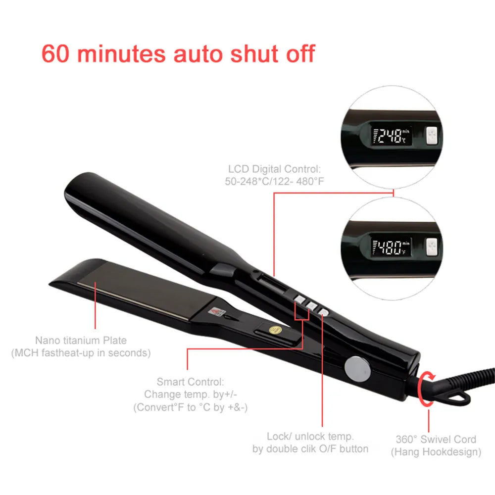 Hair Straightener Titanium Plate Straightening Iron Keratin Treatment Flat Irons 470℉ MCH Fast Heating High Temperature Styler