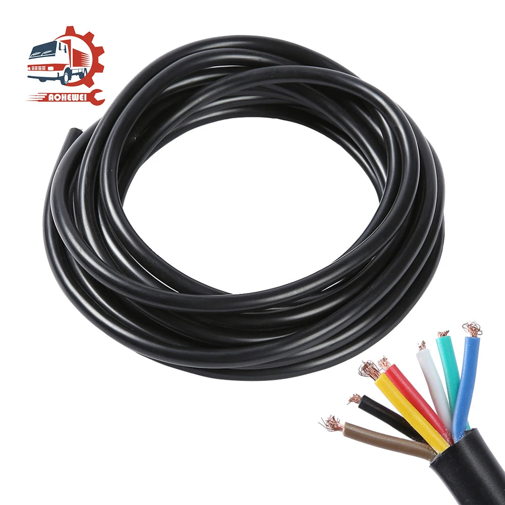 AOHEWEI 5M 5/7 Core Tool Cable Trailer Plug Socket Connector Black Jacket Copper Wire Audio 12V for Caravan Truck Industy