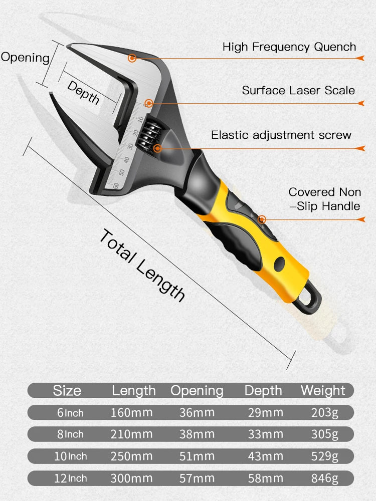 AIRAJ Adjustable Wrench Stainless Steel Universal Spanner Bathroom Wrench Household Large Open High Quality Plumbing Repair Tool