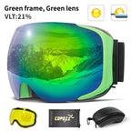 COPOZZ Magnetic Ski Goggles with Quick-Change Lens and Case Set 100% UV400 Protection Anti-fog Snowboard Goggles for Men & Women