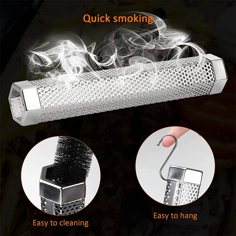 LMETJMA Pellet Smoker Tube 12inch Stainless Steel BBQ Wood Pellet Tube Smoke for Cold/Hot Smoking Works with Electric Gas KC0416