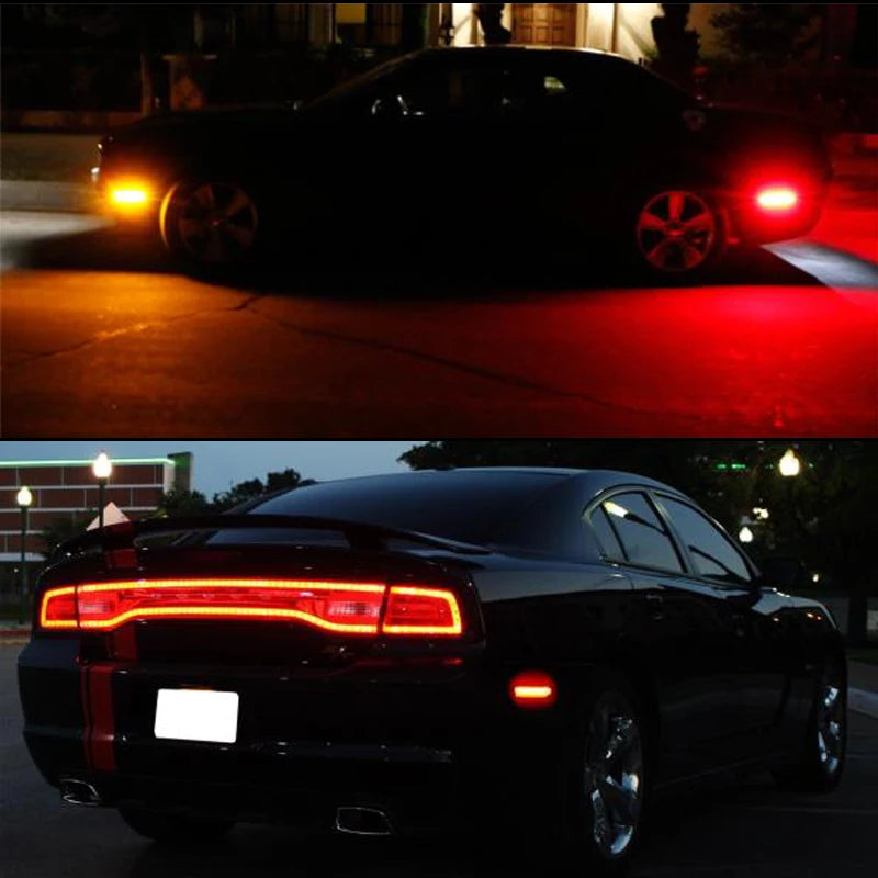 For Dodge Challenger 2008-2014 Clear & Smoked Lens LED Side Marker Lights Dual Row Amber Front Red Rear Side Fender Reflector