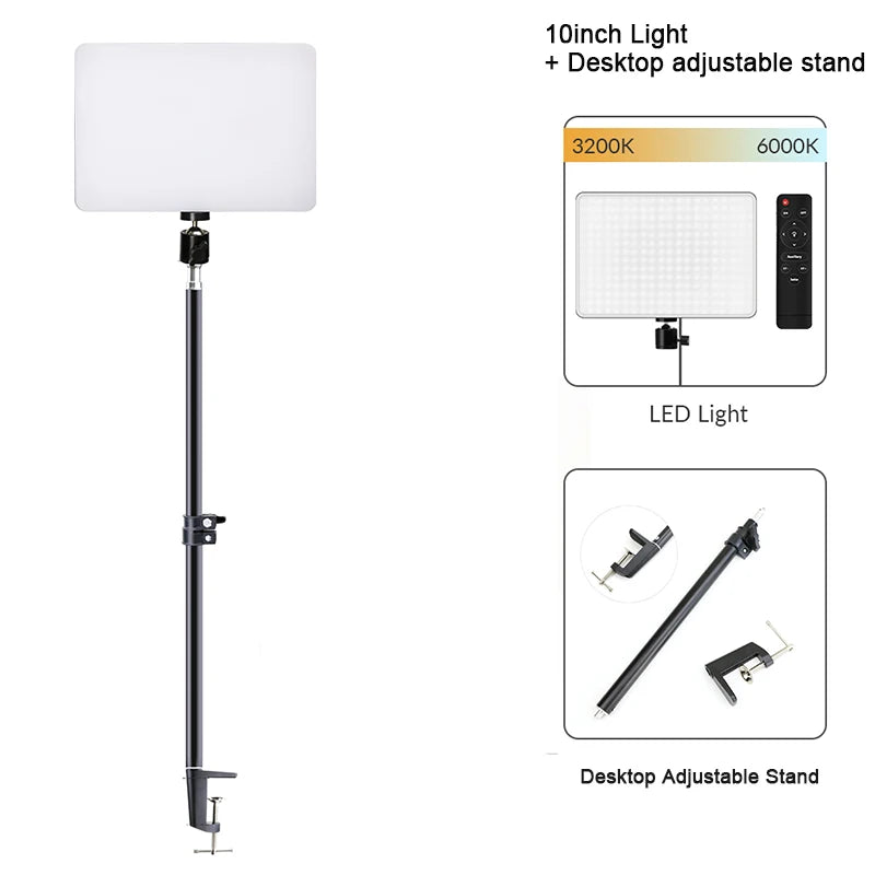 10inch LED Video Light Panel Kit EU Plug 2700K-5700K Photography Lighting With Tripod Arm Stand For Live Stream Video Photo Lamp