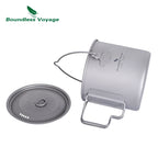 Boundless Voyage 1100ml Camping Titanium Hanging Pot with Lid Folding Handle Outdoor Hiking Picnic Ultralight Cup Mug
