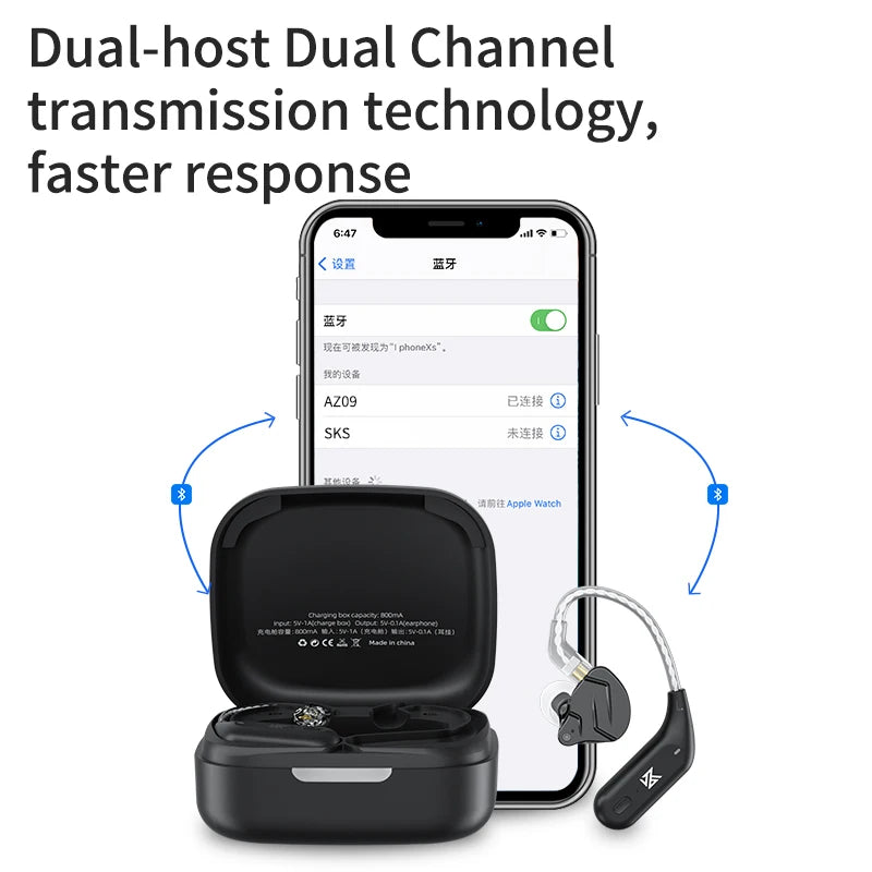 KZ AZ09 Bluetooth 5.2 Wireless Upgrade Cable  HIFI Wireless Ear Hook With Charging Case For KZ TRN CCA Earphones Headset