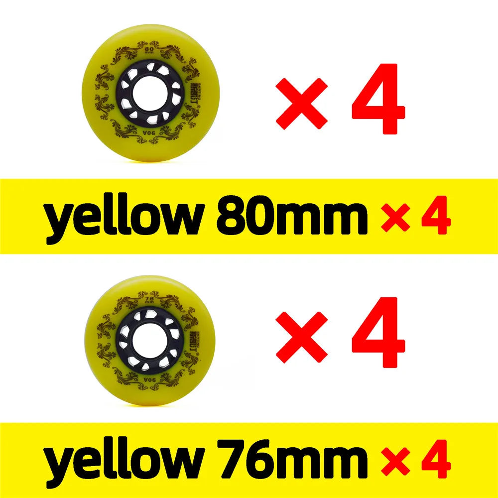 Inline skate wheels 8pcs 90A 72/76/80mm white or yellow, optional ILQ11 bearings