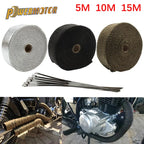 Motorcycle exhaust heat wrap tape 5cm x 5m/10m/15m, black/silver/titanium/white