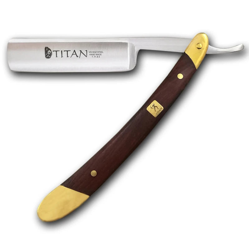 Titan straight razor with wood handle, stainless steel men's shaving tool, 1pc