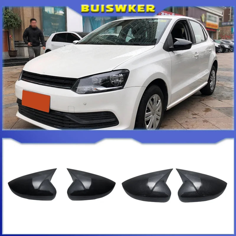2 Pcs For Volkswagen VW Polo MK5 6R 6C 2009-2017 ABS Side Rearview Wing Mirror Cover Caps Shell Trim OX Horn Style Exterior