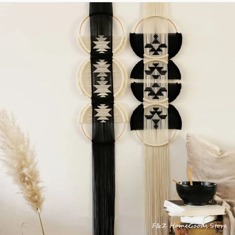 Creative Wooden Round Cotton Wall Decoration Macrame Wall Hanging Tapestry Hand Woven Simple Mandala Style For Room House Decor