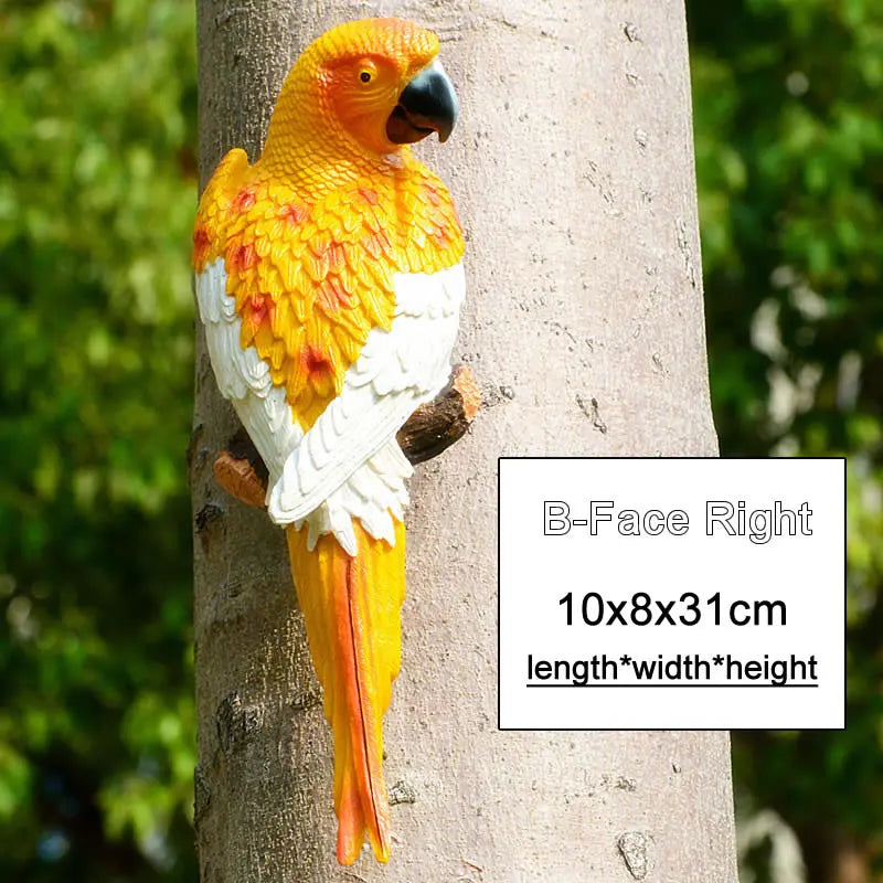 Resin Parrot Wall Mounted Garden Tree Decoration Statue Outdoor Animal Sculpture