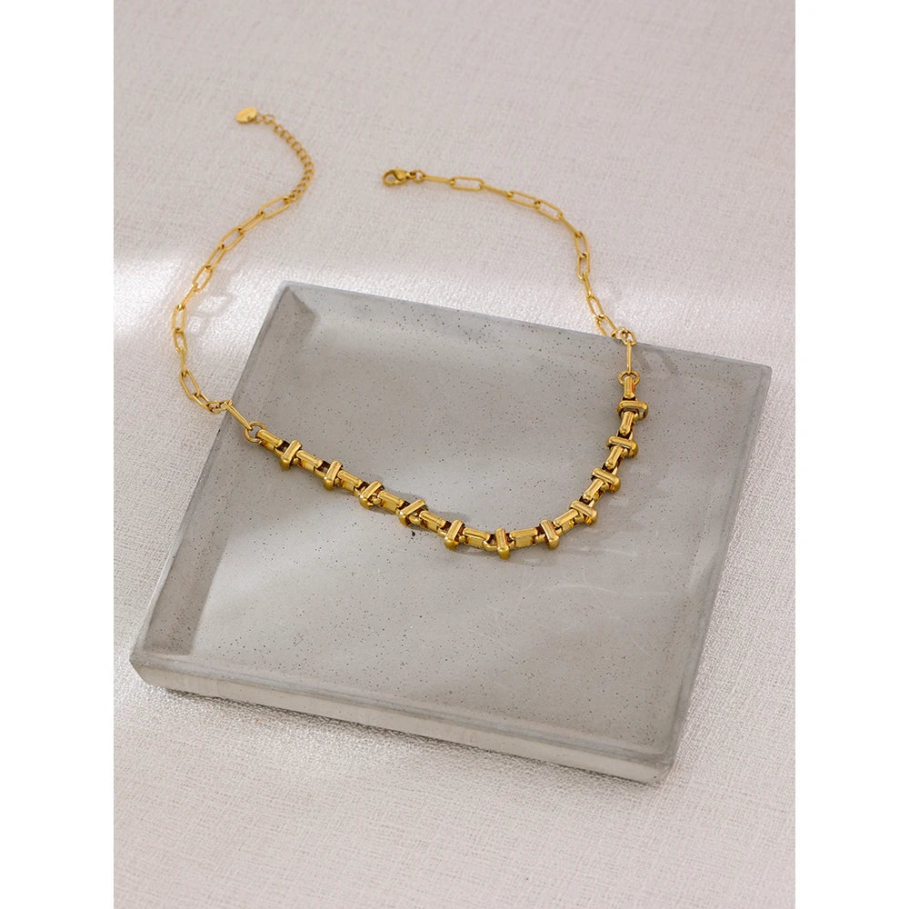 Yhpup New Metal 18 K Plated Short Chain Choker Necklace for Women Gold Stainless Steel Jewelry Joyería Acero Inoxidable Mujer