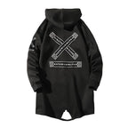 New Men Streetwear Black Jackets And Coats Hip Hop Harajuku Hooded Men's Windbreaker Overcoat Mens Clothing Outwear M-5XL