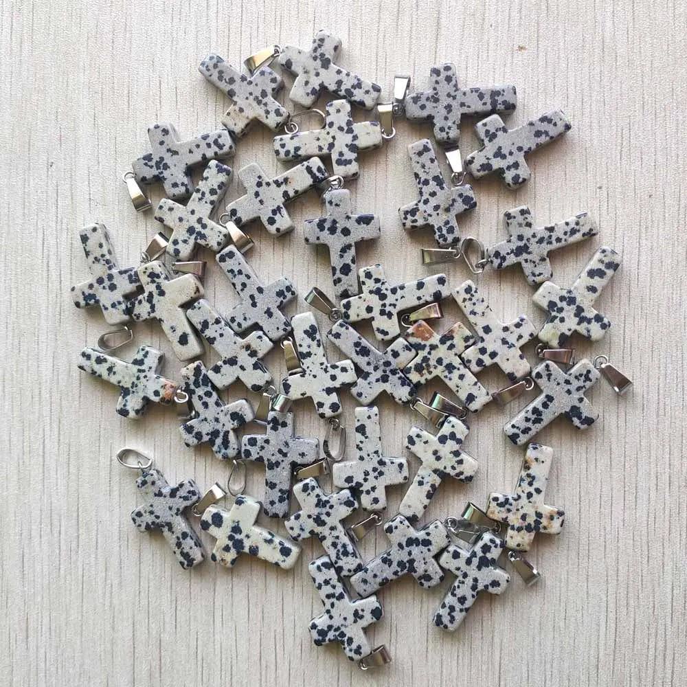 Wholesale 50pcs/lot  Fashion hot sell natural stone mixed color assort  cross pendants Charms fit Necklaces jewelry making