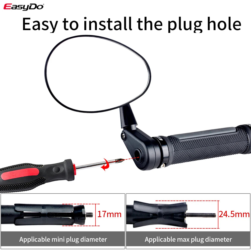 EasyDo Bicycle Handlebar 360 Rotation Wide-range Adjust-rearview Mirror Left and Right Reflector 17-24.5MM PC Anti-drop MTB