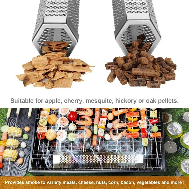 LMETJMA Pellet Smoker Tube 12inch Stainless Steel BBQ Wood Pellet Tube Smoke for Cold/Hot Smoking Works with Electric Gas KC0416