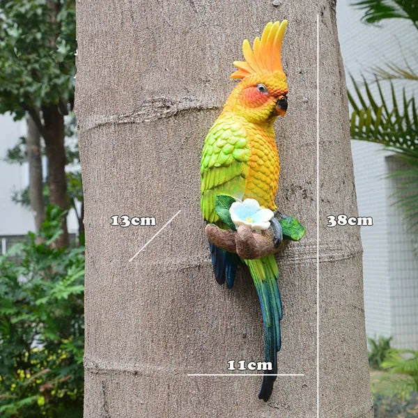 Resin Parrot Wall Mounted Garden Tree Decoration Statue Outdoor Animal Sculpture