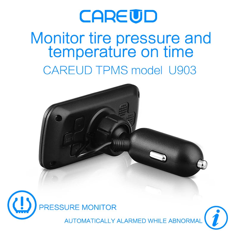 CAREUD U903 Car Wireless TPMS Tire Pressure Monitoring System with 4 Internal Replaceable Battery Sensors LCD Display