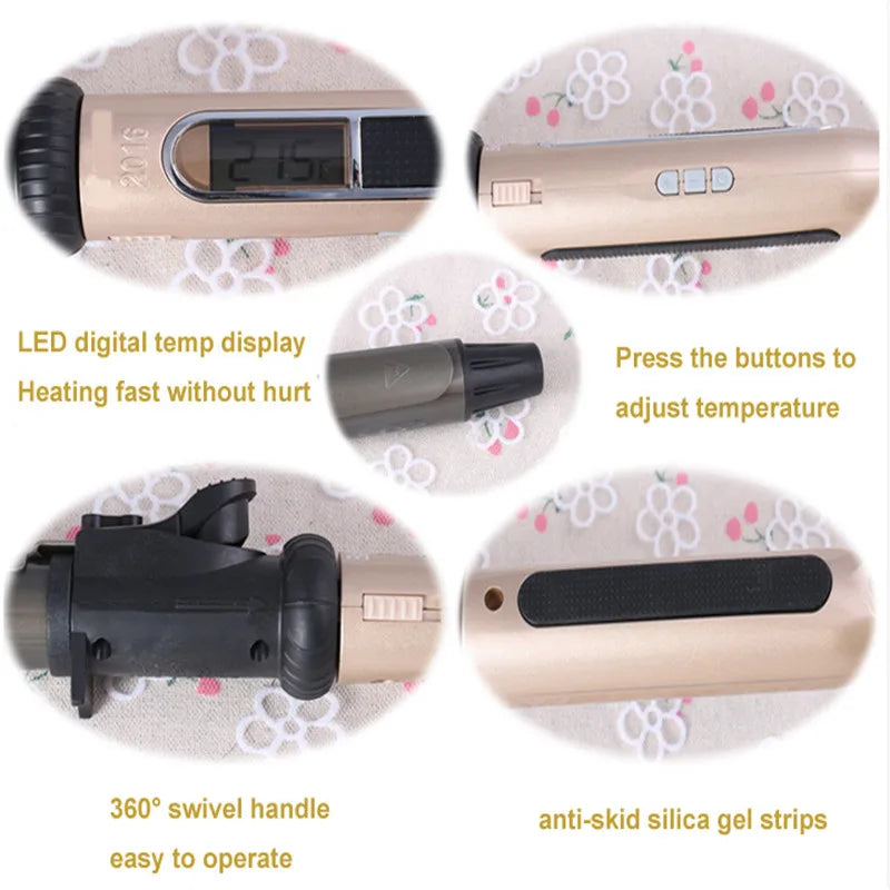 Diameter Size Styles Professional Nano Titanium Hair Curler with LED Digital Black+Gold Color Automatic Rotating Curling Iron