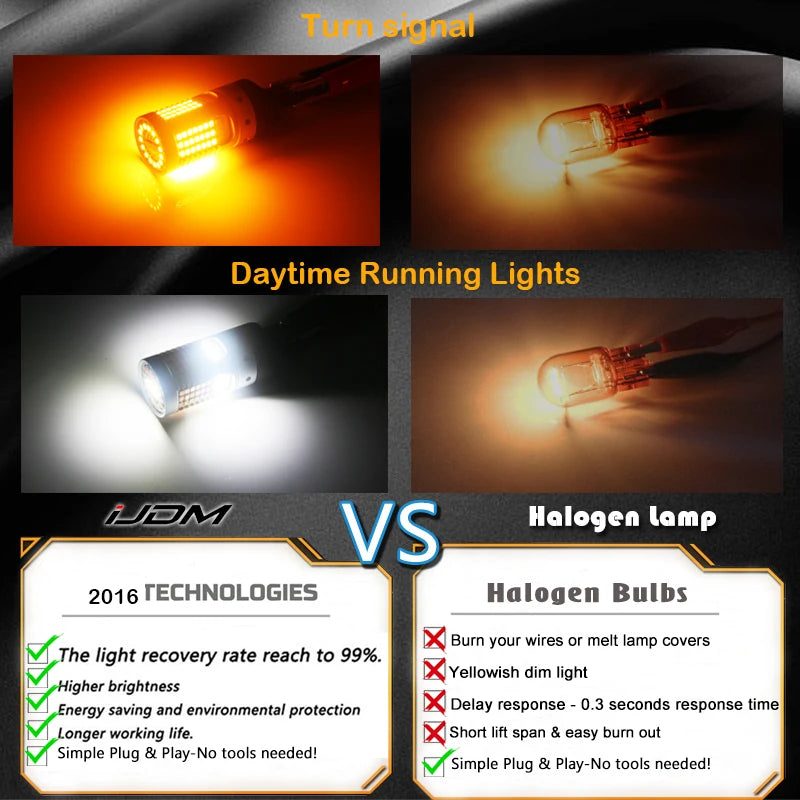 iJDM 7443/3157/1157 Switchback LED Bulbs White/Amber Canbus No Hyper Flash 2pc