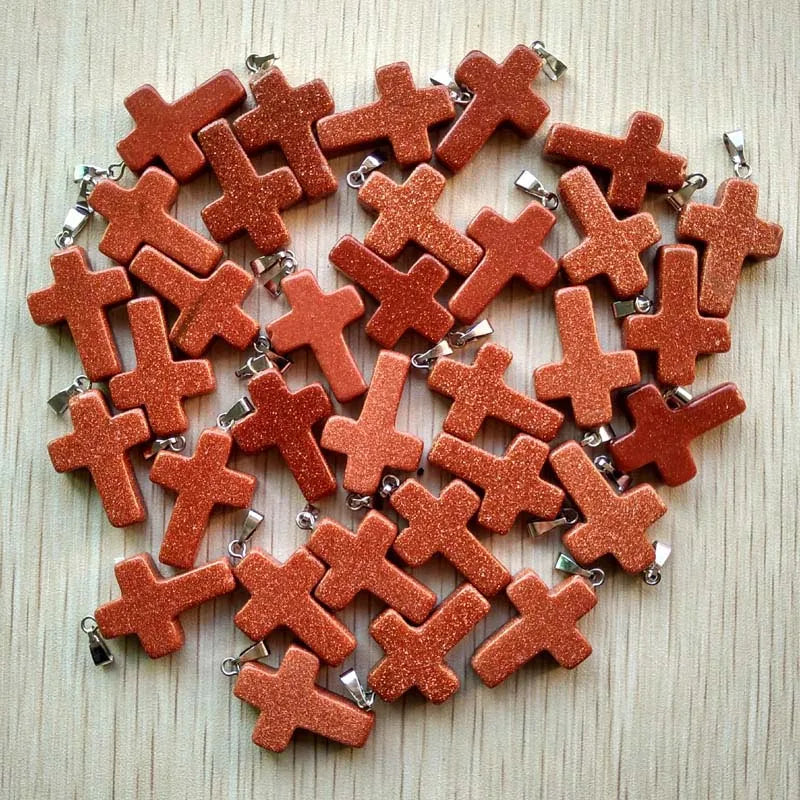 Wholesale 50pcs/lot  Fashion hot sell natural stone mixed color assort  cross pendants Charms fit Necklaces jewelry making