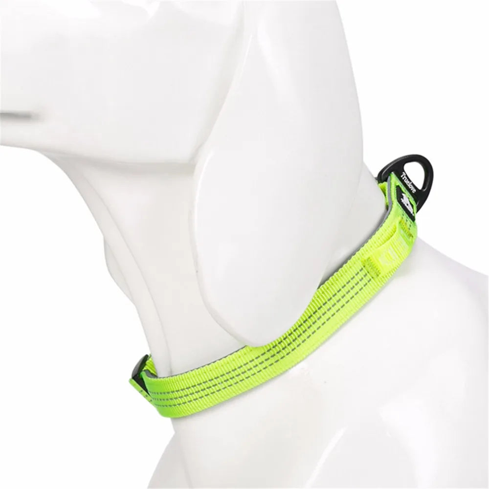 Truelove Reflective Nylon Dog Collar, Adjustable Padded Soft, Black/Gray/Neon Yellow/Orange S-XL