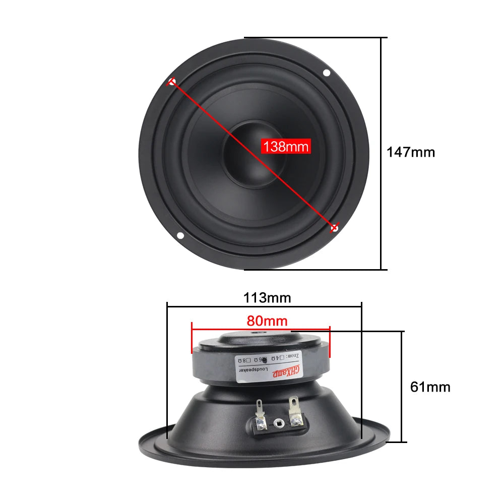 GHXAMP 5 inch 147mm midrange speaker driver 6 ohm 70W 87dB paper cone 1pc