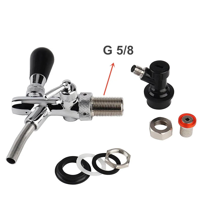 Beer Tap Faucet with Adjustable Flow, Chrome Plated Homebrew Kegerator Tap, Ball Lock