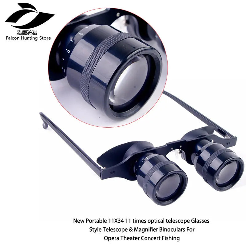 11x34 Compact Binoculars Glasses Style, Black Portable Opera Theater Concert Viewing