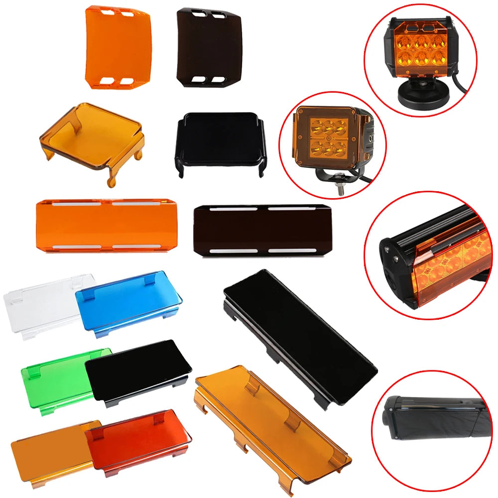 LED Work Light Bar Dust Proof Protective Covers Amber Clear Black Red White Color For 3" 4" 7" 12" 20" 22" 32" 42" 52" Led Light