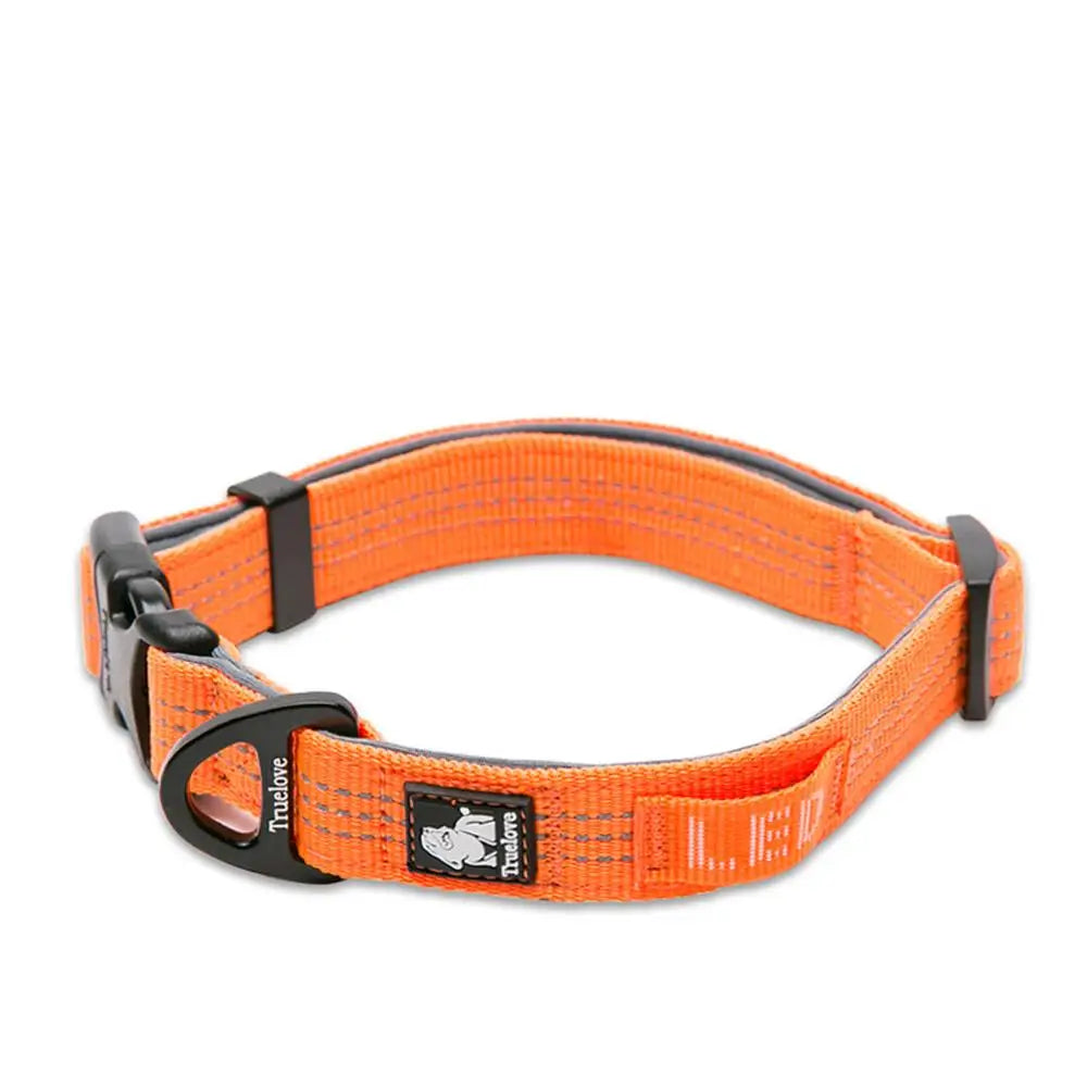 Truelove Reflective Nylon Dog Collar, Adjustable Padded Soft, Black/Gray/Neon Yellow/Orange S-XL