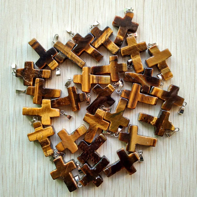Wholesale 50pcs/lot  Fashion hot sell natural stone mixed color assort  cross pendants Charms fit Necklaces jewelry making