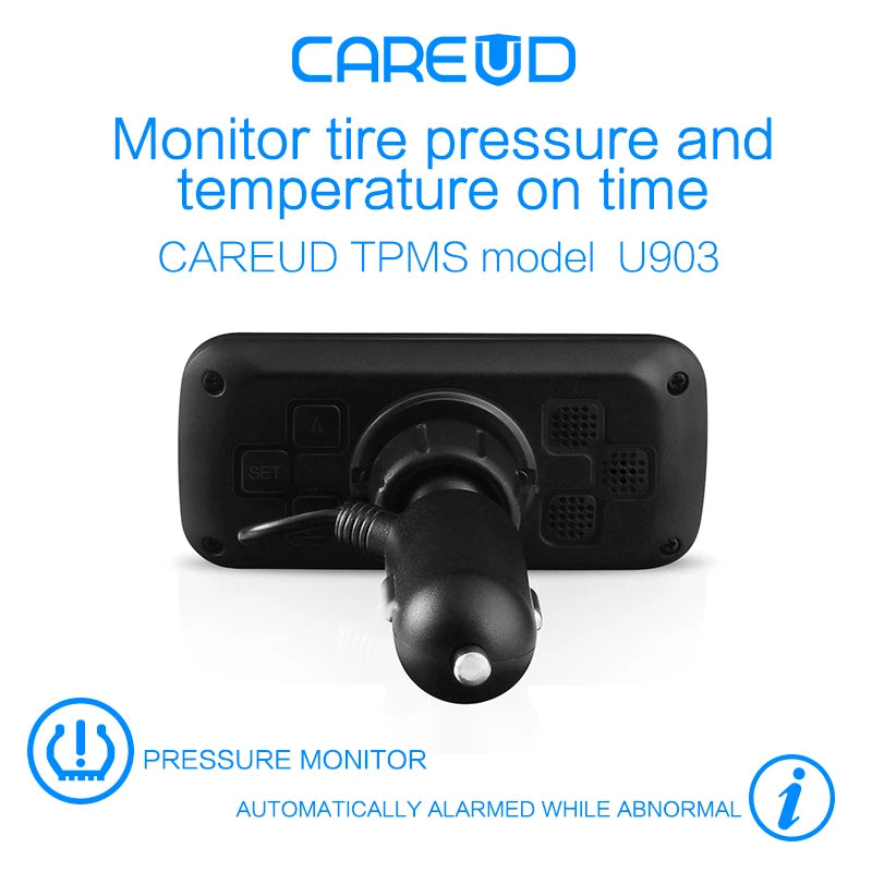CAREUD U903 Car Wireless TPMS Tire Pressure Monitoring System with 4 Internal Replaceable Battery Sensors LCD Display