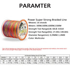 Power Fishing Wire 16 Strands Braided Fish Line 300m 500m 1000m 1500m Super Strong Japan Multifilament Multicolor PE Braid Line
