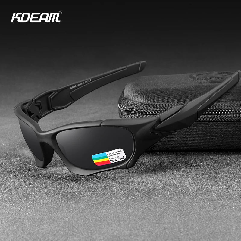 KDEAM Polarized Sports Sunglasses KD0623, Stress-Resistant Shield Lens, Black Frame