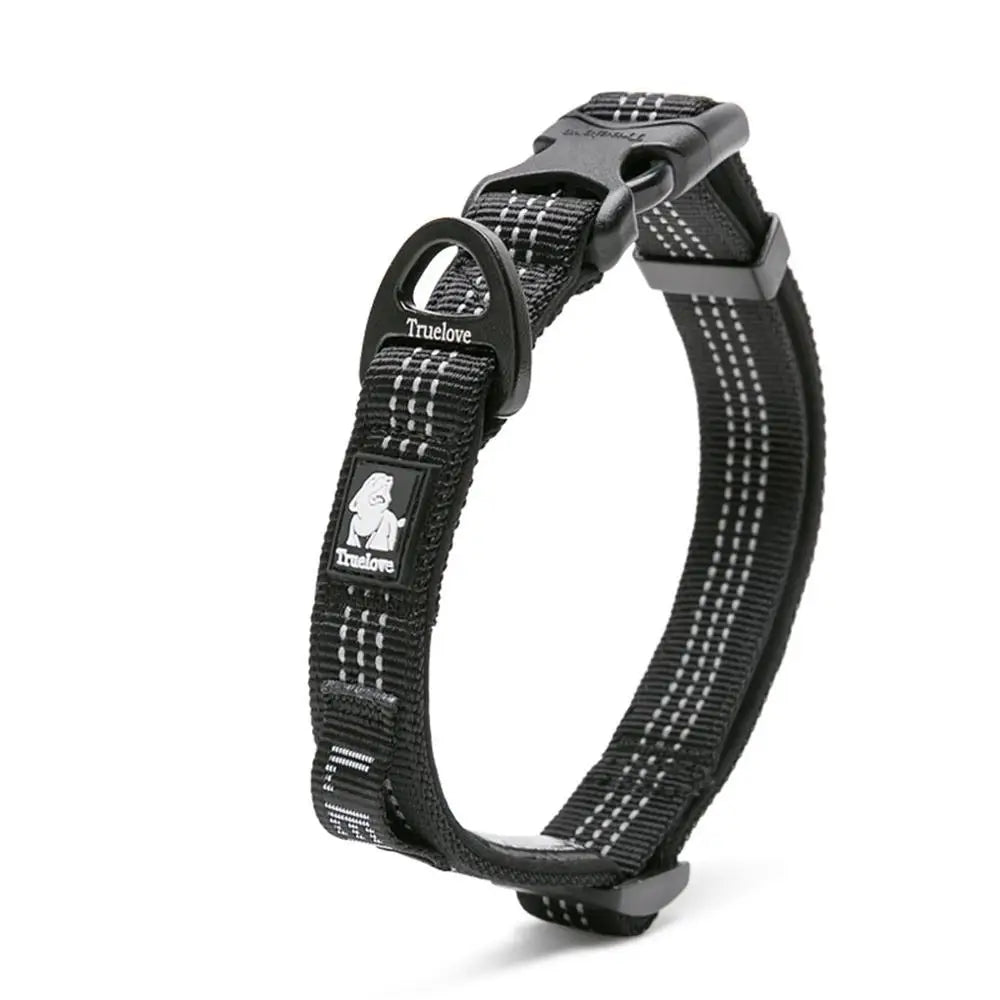 Truelove Reflective Nylon Dog Collar, Adjustable Padded Soft, Black/Gray/Neon Yellow/Orange S-XL