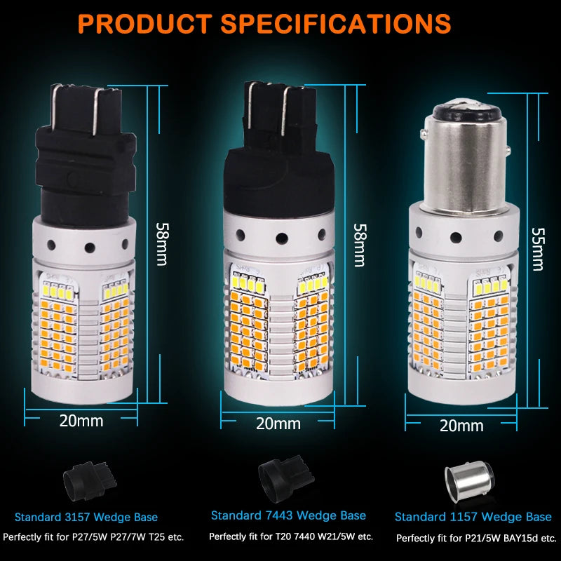 iJDM 7443/3157/1157 Switchback LED Bulbs White/Amber Canbus No Hyper Flash 2pc